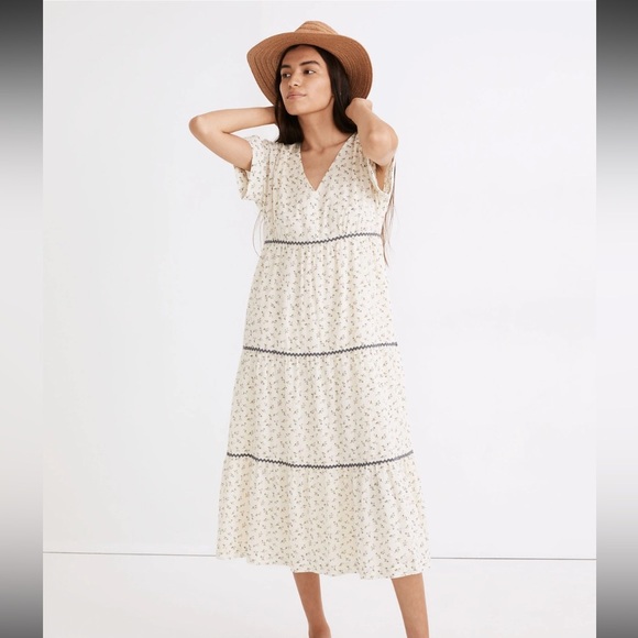 Madewell Rickrack Short-Sleeve Tiered Midi Dress in Spring Fling XS - Picture 1 of 14